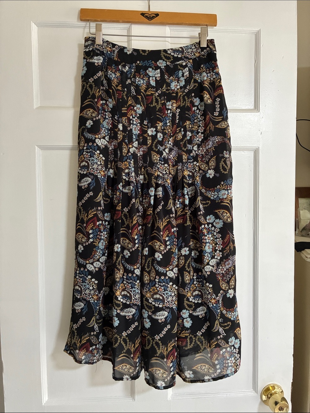 Wayf Black Floral Maxi Skirt with Paisley Accents